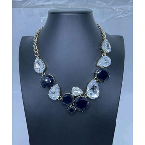 J Crew Blue & Clear Rhinestone Statement Necklace EUC